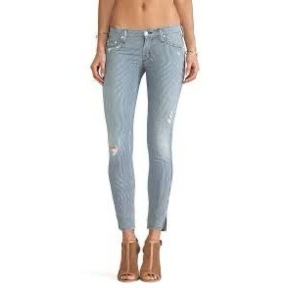 Mother The Vamp On the Road Blue Stripe Stretch Distressed Jeans Women's Size 27 - Picture 1 of 12